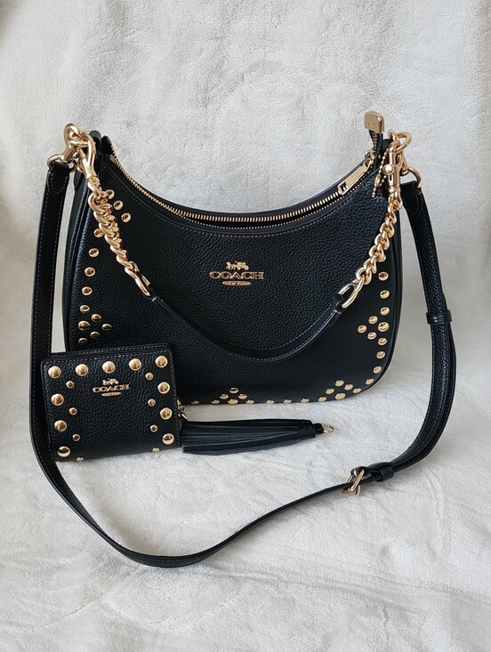 Coach Handbags - Coach Terri Hobo and Matching Wallet with Gold Studs